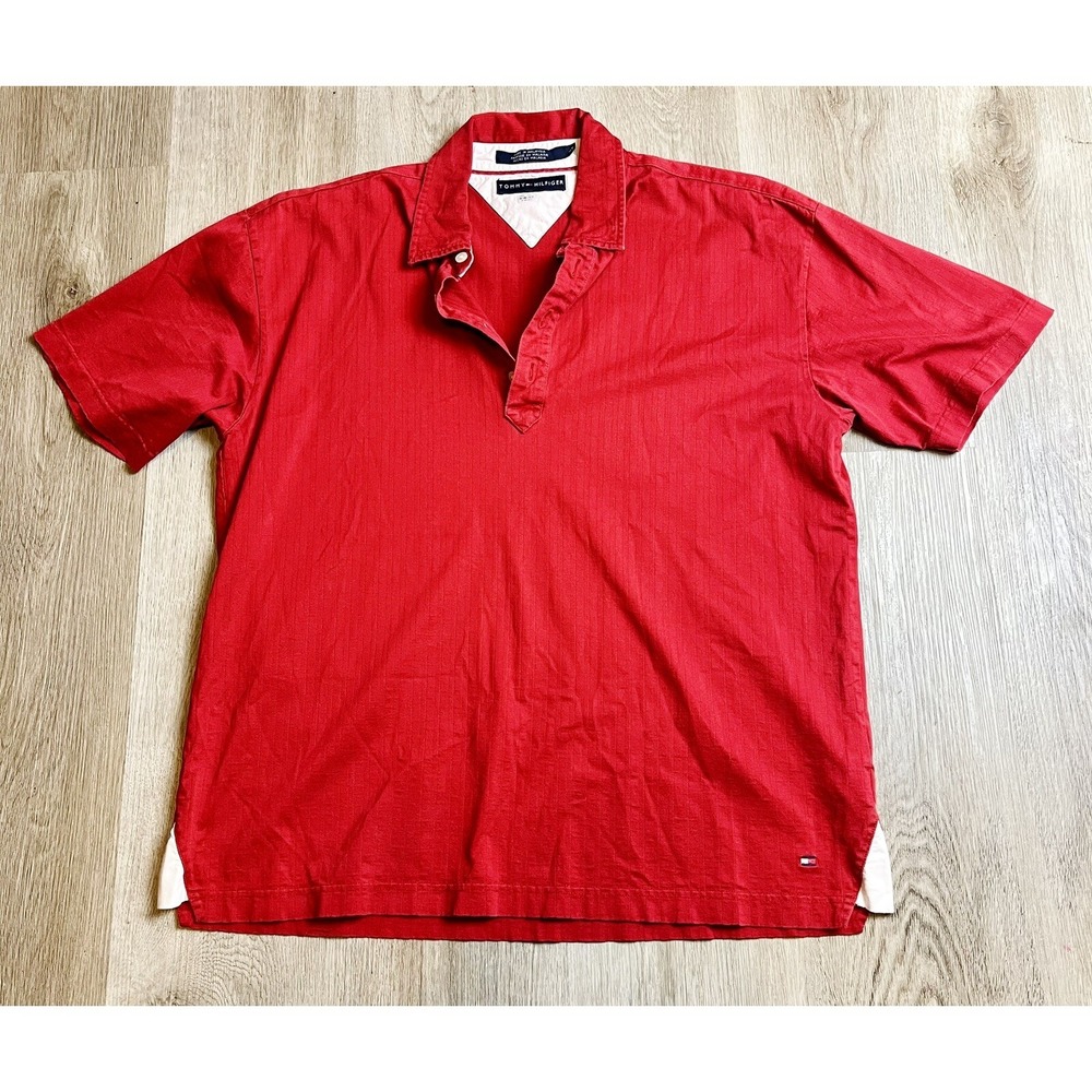 Tommy Hilfiger Polo Shirt Mens Large Red Short Sleeve Casual‎ Classic